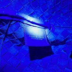 Pre Owned Bottega Veneta Intrecciato Backpack Blue Leather