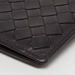 Pre Owned Bottega Veneta Dark Brown Intrecciato Leather Bifold Wallet