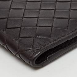 Pre Owned Bottega Veneta Dark Brown Intrecciato Leather Bifold Wallet