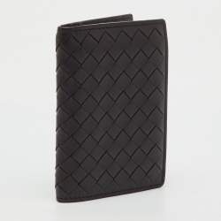 Pre Owned Bottega Veneta Dark Brown Intrecciato Leather Bifold Wallet