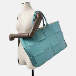 Pre Owned Bottega Veneta Alcotote Light Blue Leather Size Large