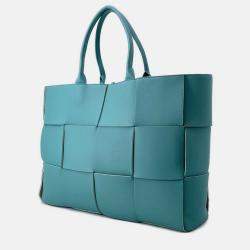 Pre Owned Bottega Veneta Alcotote Light Blue Leather Size Large