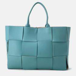 Pre Owned Bottega Veneta Alcotote Light Blue Leather Size Large