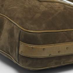 Pre Owned Bottega Veneta Neon Green Ostrich Leather and Suede Getaway Briefcase Bag