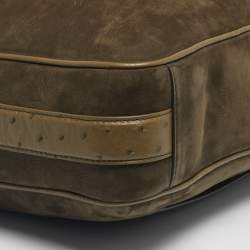 Pre Owned Bottega Veneta Neon Green Ostrich Leather and Suede Getaway Briefcase Bag