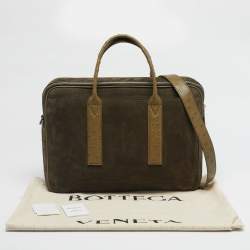 Pre Owned Bottega Veneta Neon Green Ostrich Leather and Suede Getaway Briefcase Bag