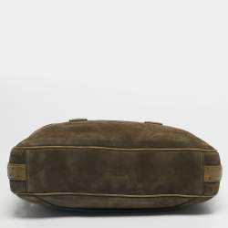 Pre Owned Bottega Veneta Neon Green Ostrich Leather and Suede Getaway Briefcase Bag