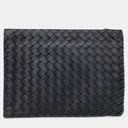 Pre Owned Bottega Veneta Black Leather mesh clutch