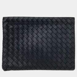 Pre Owned Bottega Veneta Black Leather mesh clutch