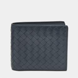 Pre Owned Bottega Veneta Navy Blue Intrecciato Leather Bifold Wallet