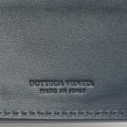 Pre Owned Bottega Veneta Navy Blue Intrecciato Leather Bifold Wallet