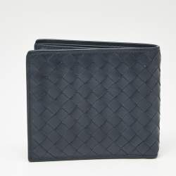 Pre Owned Bottega Veneta Navy Blue Intrecciato Leather Bifold Wallet
