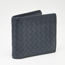 Pre Owned Bottega Veneta Navy Blue Intrecciato Leather Bifold Wallet