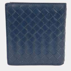 مملوكة مسبقًا Bottega Veneta Navy Blue Leather mesh bi-fold wallet