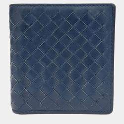مملوكة مسبقًا Bottega Veneta Navy Blue Leather mesh bi-fold wallet