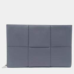 Pre Owned حقيبة كلتش شبكة جلد رمادية بوتيغا فينيتا