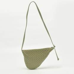 Pre Owned Bottega Veneta Virgule Travertine Intrecciato Leather Messenger Bag