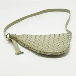 Pre Owned Bottega Veneta Virgule Travertine Intrecciato Leather Messenger Bag