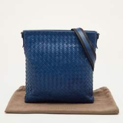 Pre Owned Bottega Veneta Blue Intrecciato Leather Messenger Bag