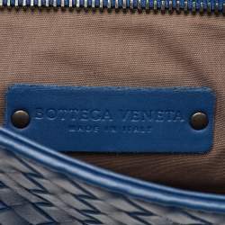 Pre Owned Bottega Veneta Blue Intrecciato Leather Messenger Bag
