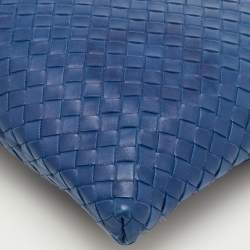 Pre Owned Bottega Veneta Blue Intrecciato Leather Messenger Bag