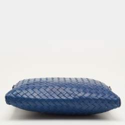 Pre Owned Bottega Veneta Blue Intrecciato Leather Messenger Bag