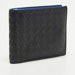 مملوكة مسبقًا Bottega Veneta Black/Blue Intrecciato Leather Bifold Wallet
