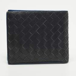 مملوكة مسبقًا Bottega Veneta Black/Blue Intrecciato Leather Bifold Wallet