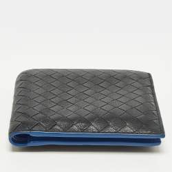 مملوكة مسبقًا Bottega Veneta Black/Blue Intrecciato Leather Bifold Wallet