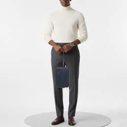 Pre Owned Bottega Veneta Navy Blue Intrecciato Leather Travel Zip Pouch