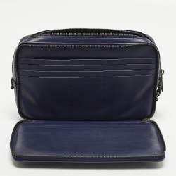 Pre Owned Bottega Veneta Navy Blue Intrecciato Leather Travel Zip Pouch