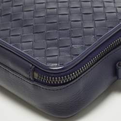 Pre Owned Bottega Veneta Navy Blue Intrecciato Leather Travel Zip Pouch