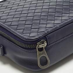Pre Owned Bottega Veneta Navy Blue Intrecciato Leather Travel Zip Pouch