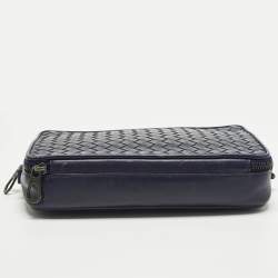 Pre Owned Bottega Veneta Navy Blue Intrecciato Leather Travel Zip Pouch