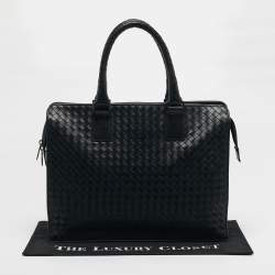 Pre Owned حقيبة عمل بوتيغا فينيتا جلد إنتريشياتو سوداء بسحاب