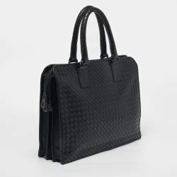 Pre Owned حقيبة عمل بوتيغا فينيتا جلد إنتريشياتو سوداء بسحاب