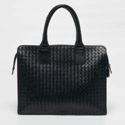 Pre Owned حقيبة عمل بوتيغا فينيتا جلد إنتريشياتو سوداء بسحاب