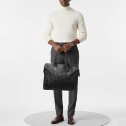 Pre Owned حقيبة عمل بوتيغا فينيتا جلد إنتريشياتو سوداء بسحاب