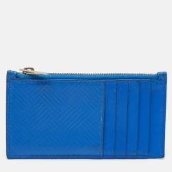 Pre Owned Bottega Veneta Blue Leather Zip Card Case