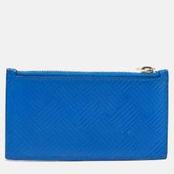 Pre Owned Bottega Veneta Blue Leather Zip Card Case