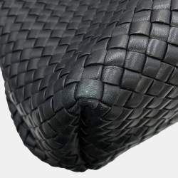 Pre Owned Bottega Veneta Intrecciato Snap Tote Bag Black Leather