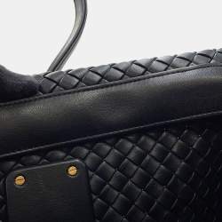 Pre Owned Bottega Veneta Intrecciato Snap Tote Bag Black Leather