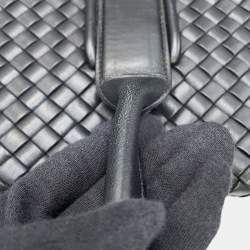 Pre Owned Bottega Veneta Intrecciato Snap Tote Bag Black Leather