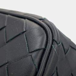 Pre Owned Bottega Veneta Intrecciato Cassette Cross Body Bag Black Calf Leather Size Mini