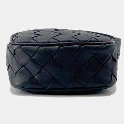 Pre Owned Bottega Veneta Intrecciato Cassette Cross Body Bag Black Calf Leather Size Mini