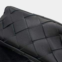Pre Owned Bottega Veneta Intrecciato Cassette Cross Body Bag Black Calf Leather Size Mini