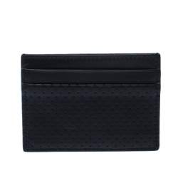Pre Owned Bottega Veneta Black Perforated Leather Leggero Card Holder