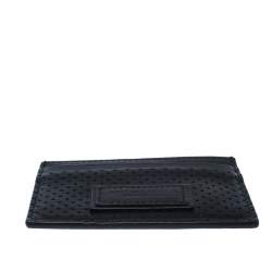 Pre Owned Bottega Veneta Black Perforated Leather Leggero Card Holder