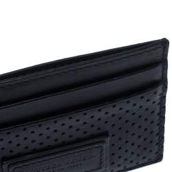 Pre Owned Bottega Veneta Black Perforated Leather Leggero Card Holder