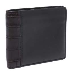 Pre Owned Bottega Veneta Dark Brown Leather and Alligator Bifold Wallet